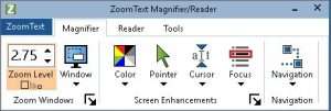 A screenshot displaying various features available for ZoomText Magnifier/Reader.