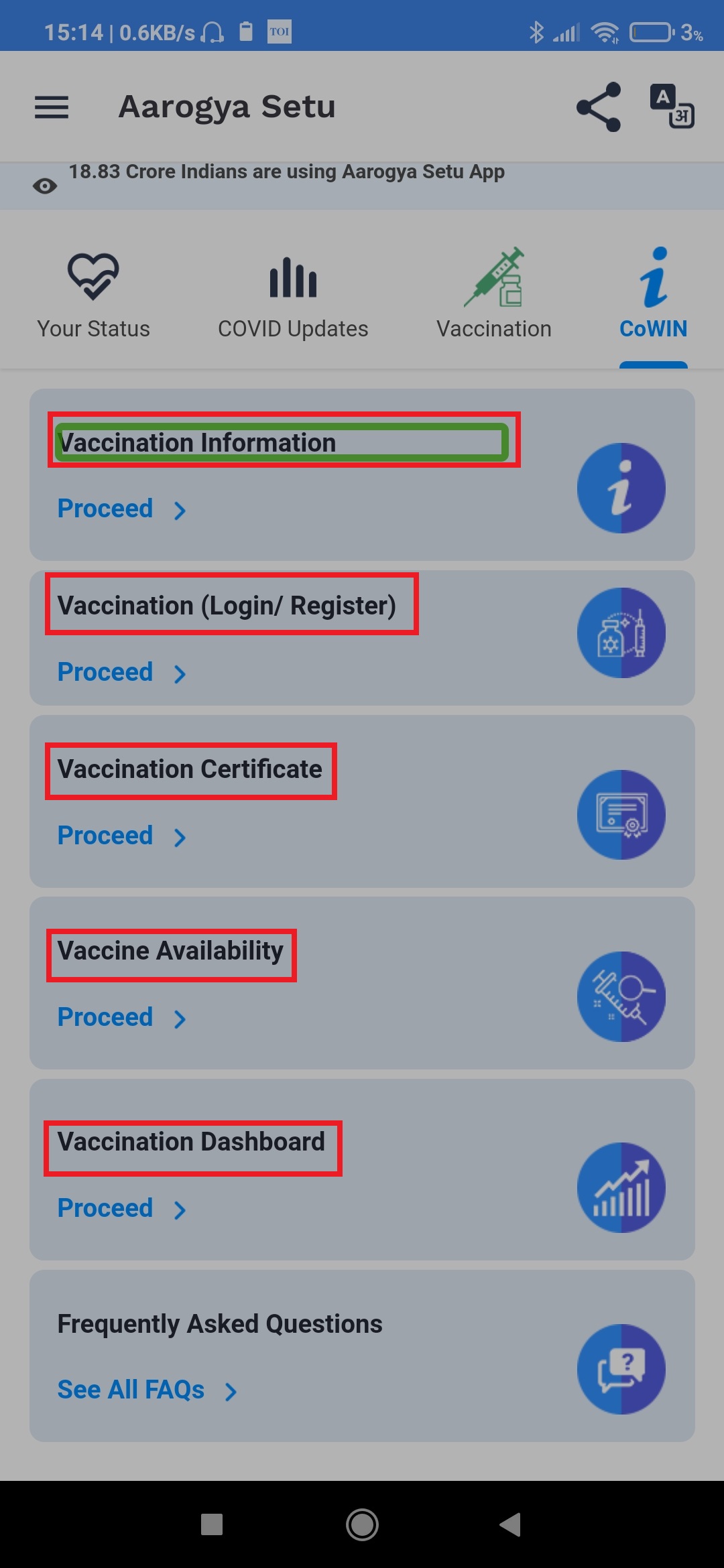 'Vaccination Information', 'Vaccination(Login/Register) etc headings should be defined under <H2> heading