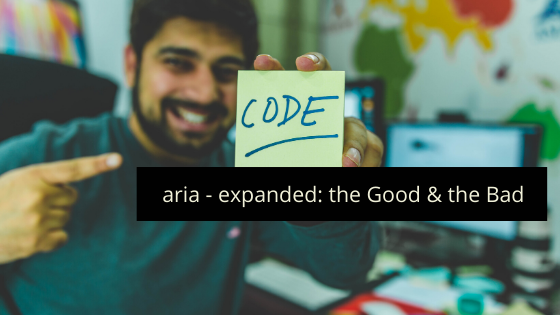 a person holding a card with CODE written on it in the background. aria-expanded: The Good & The Bad text written in the foreground