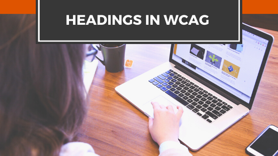 a lady working on a laptop. 'Headings in WCAG' in text