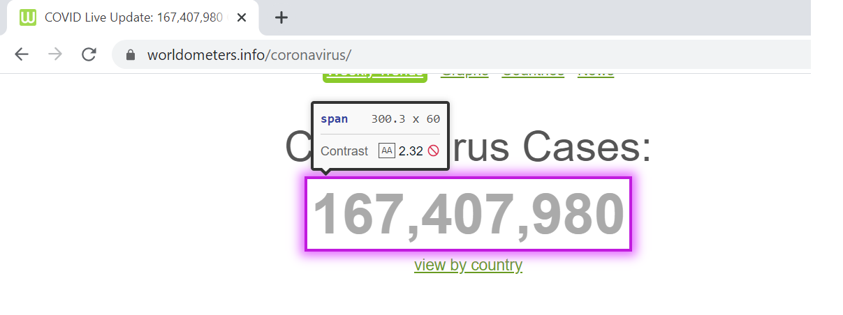 Color Contrast Fail for Coronavirus digit Count