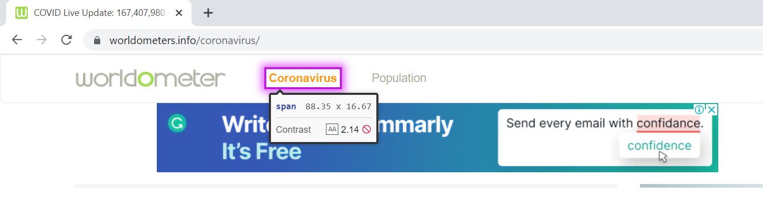 Color Contrast Fail for Coronavirus text