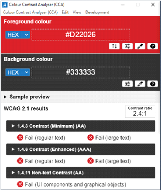 Screenshot of Color Contrast Analyzer Main window.