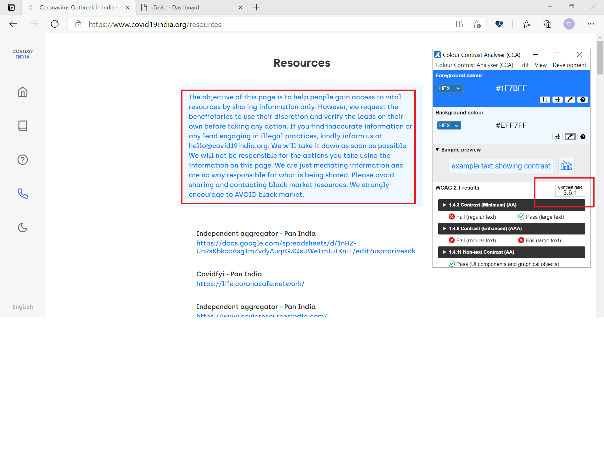 Luminosity ratio is less than the minimum ratio for all the text present in the paragraph