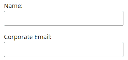 Example of two input fields having visible label as Name and Corporate Email respectively.