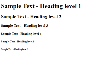 Examples of HTML heading elements H1 to H6.